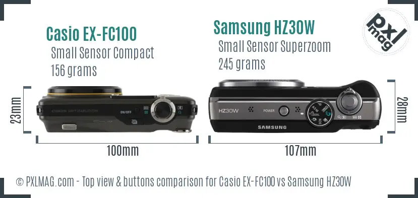 Casio EX-FC100 vs Samsung HZ30W top view buttons comparison