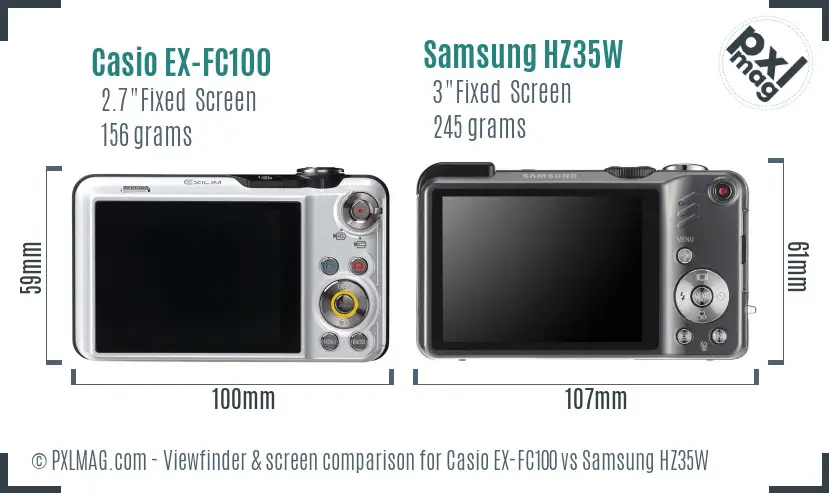 Casio EX-FC100 vs Samsung HZ35W Screen and Viewfinder comparison