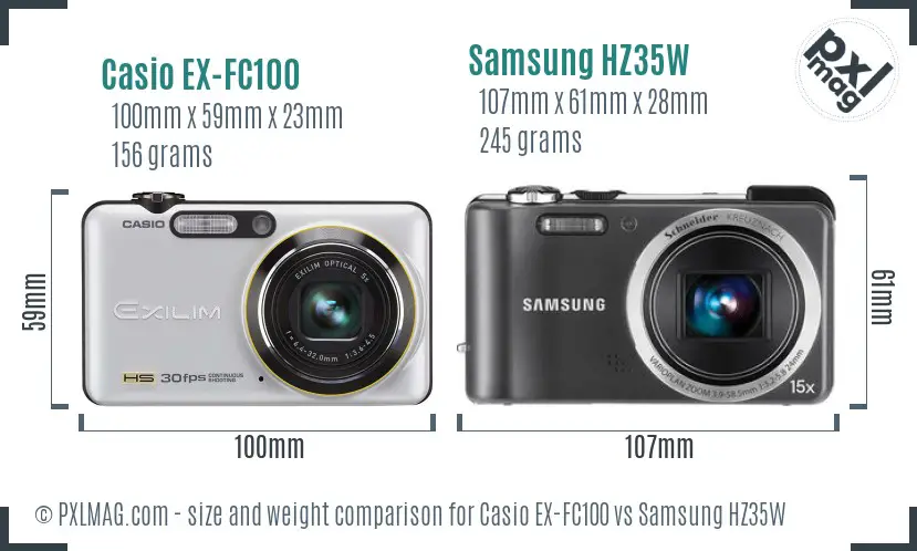 Casio EX-FC100 vs Samsung HZ35W size comparison