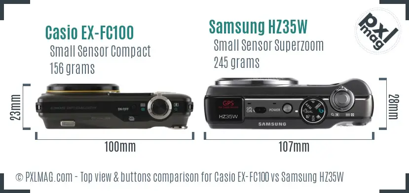 Casio EX-FC100 vs Samsung HZ35W top view buttons comparison