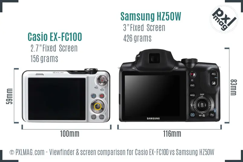 Casio EX-FC100 vs Samsung HZ50W Screen and Viewfinder comparison