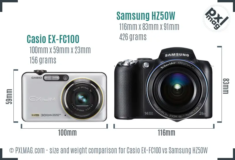 Casio EX-FC100 vs Samsung HZ50W size comparison