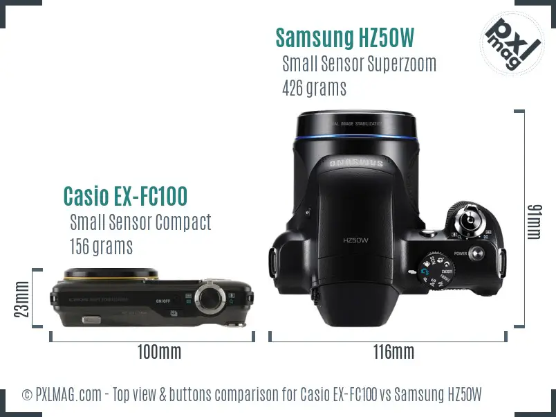 Casio EX-FC100 vs Samsung HZ50W top view buttons comparison