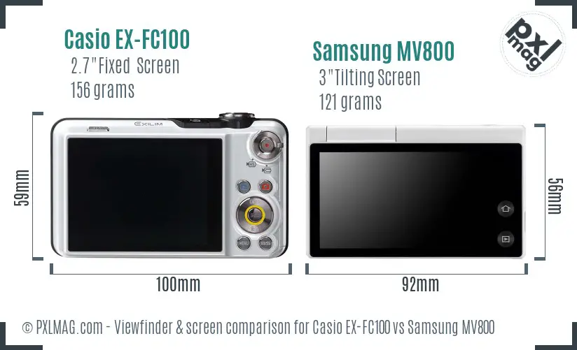 Casio EX-FC100 vs Samsung MV800 Screen and Viewfinder comparison