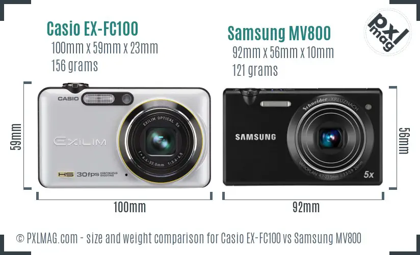 Casio EX-FC100 vs Samsung MV800 size comparison