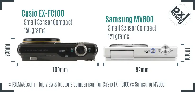 Casio EX-FC100 vs Samsung MV800 top view buttons comparison