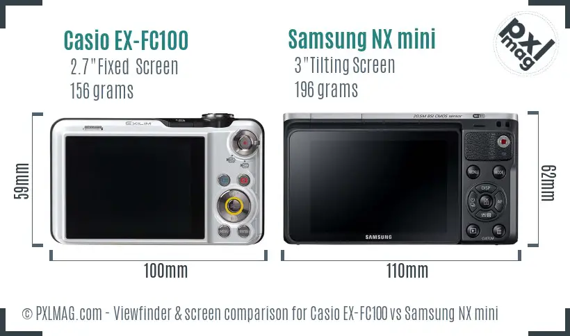 Casio EX-FC100 vs Samsung NX mini Screen and Viewfinder comparison