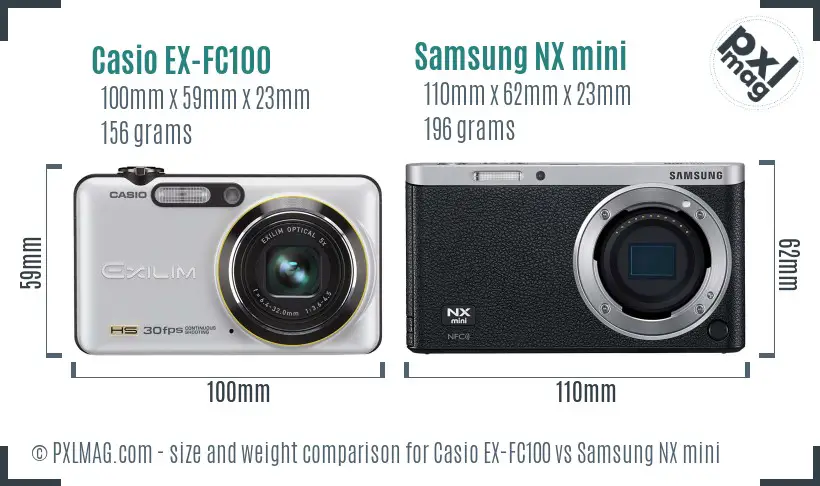 Casio EX-FC100 vs Samsung NX mini size comparison