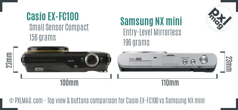 Casio EX-FC100 vs Samsung NX mini top view buttons comparison