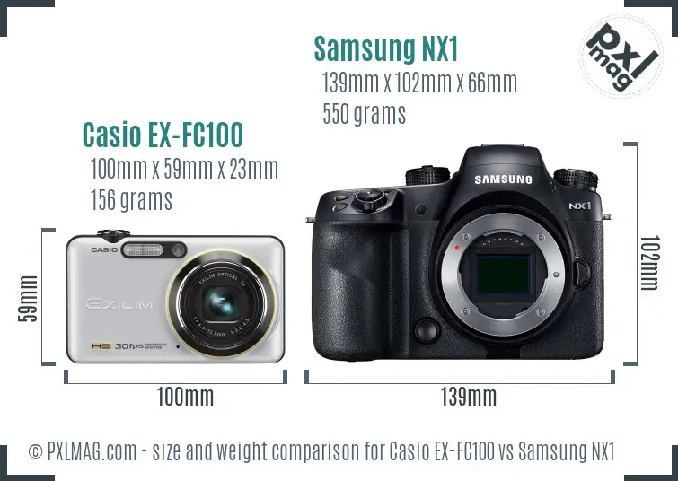 Casio EX-FC100 vs Samsung NX1 size comparison