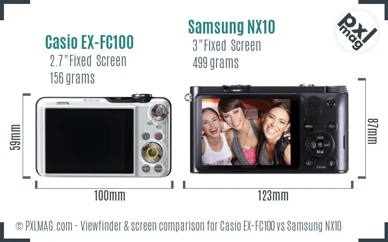 Casio EX-FC100 vs Samsung NX10 Screen and Viewfinder comparison Casio EX-FC100 vs Samsung NX10 Screen and Viewfinder comparison