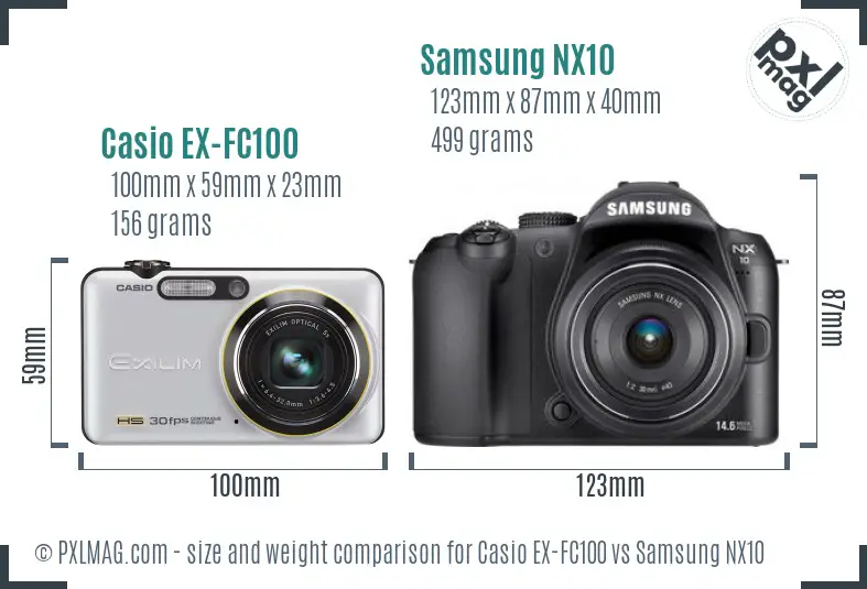 Casio EX-FC100 vs Samsung NX10 size comparison Casio EX-FC100 vs Samsung NX10 size comparison