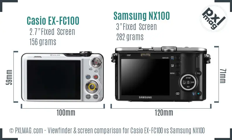 Casio EX-FC100 vs Samsung NX100 Screen and Viewfinder comparison