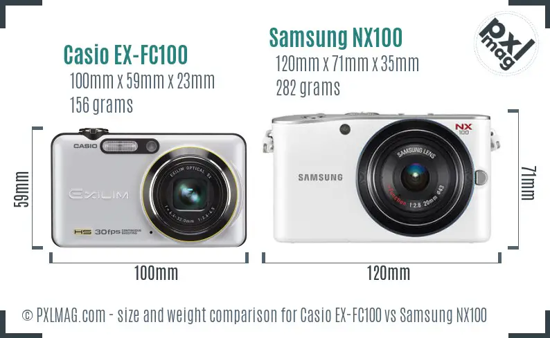 Casio EX-FC100 vs Samsung NX100 size comparison