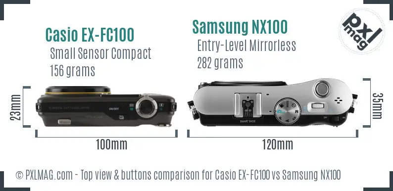 Casio EX-FC100 vs Samsung NX100 top view buttons comparison