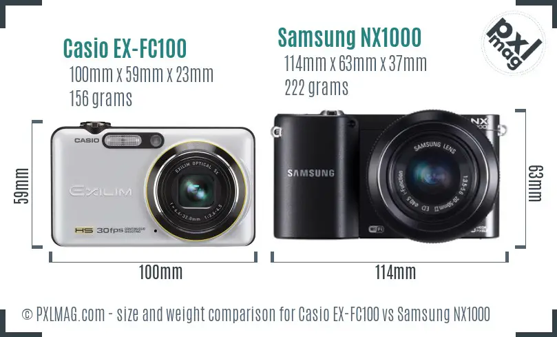 Casio EX-FC100 vs Samsung NX1000 size comparison