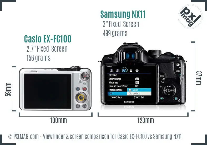 Casio EX-FC100 vs Samsung NX11 Screen and Viewfinder comparison