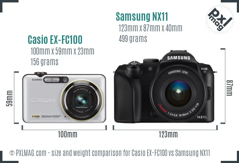 Casio EX-FC100 vs Samsung NX11 size comparison