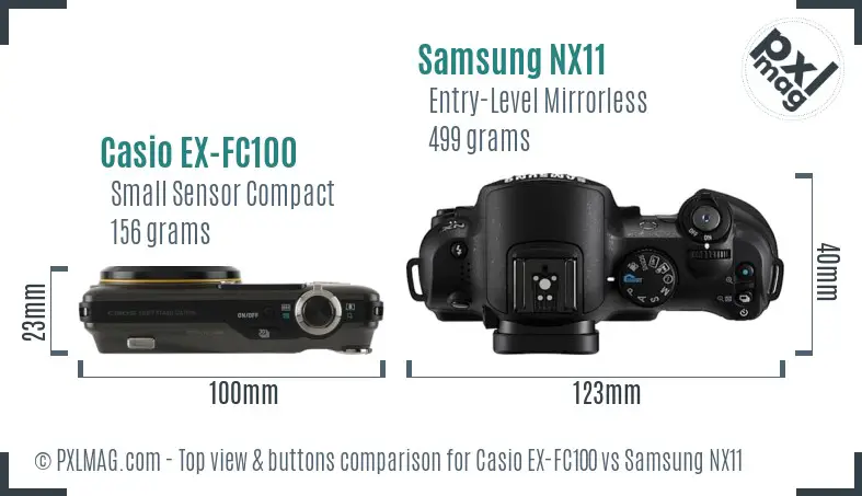 Casio EX-FC100 vs Samsung NX11 top view buttons comparison