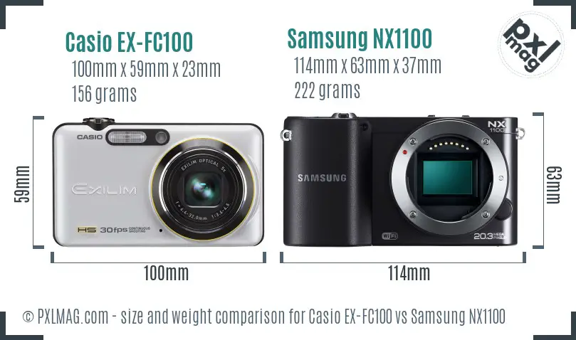 Casio EX-FC100 vs Samsung NX1100 size comparison