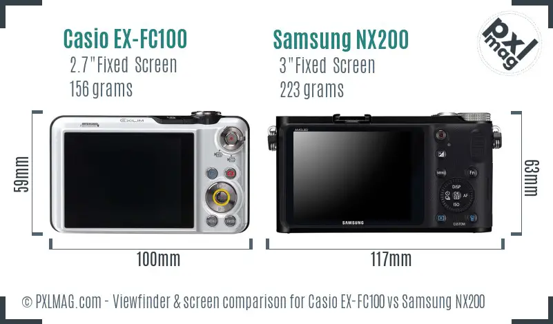 Casio EX-FC100 vs Samsung NX200 Screen and Viewfinder comparison