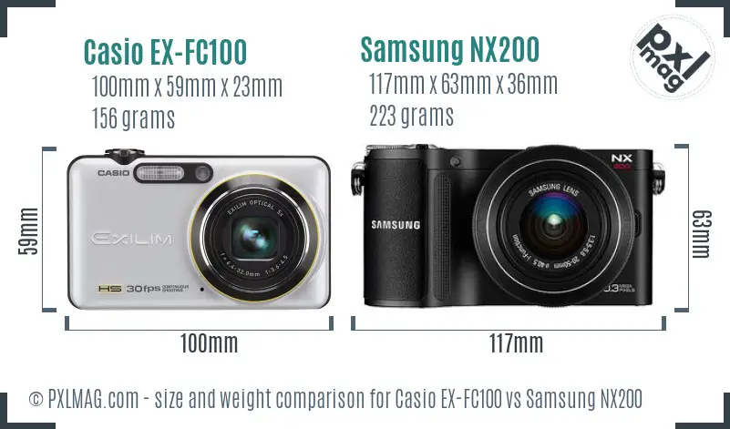 Casio EX-FC100 vs Samsung NX200 size comparison