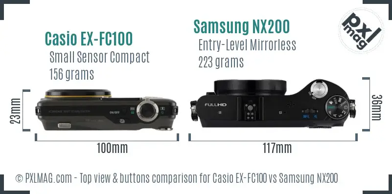 Casio EX-FC100 vs Samsung NX200 top view buttons comparison