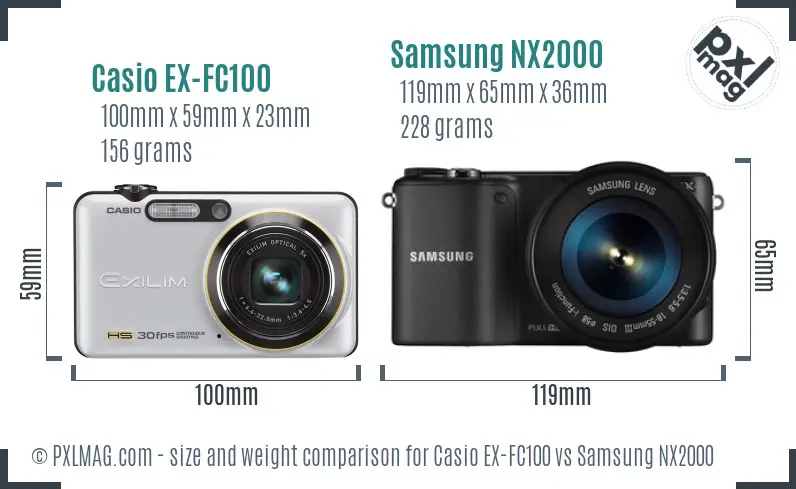 Casio EX-FC100 vs Samsung NX2000 size comparison Casio EX-FC100 vs Samsung NX2000 size comparison