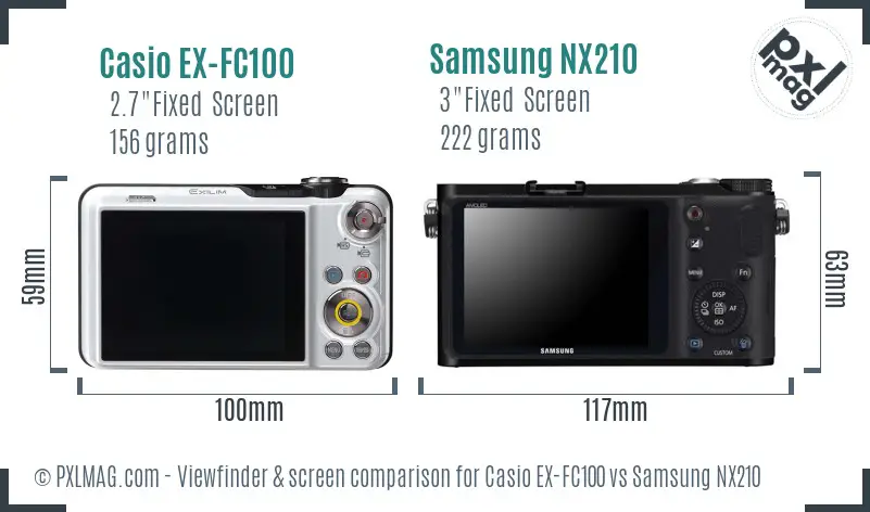 Casio EX-FC100 vs Samsung NX210 Screen and Viewfinder comparison