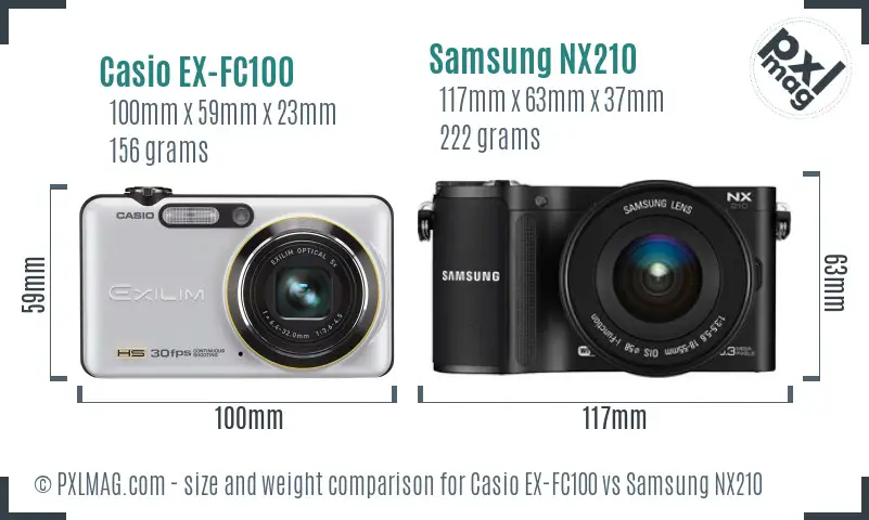 Casio EX-FC100 vs Samsung NX210 size comparison