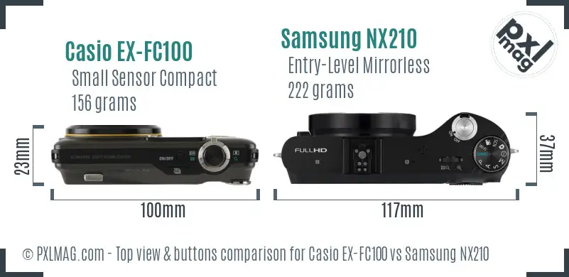 Casio EX-FC100 vs Samsung NX210 top view buttons comparison