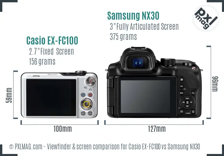 Casio EX-FC100 vs Samsung NX30 Screen and Viewfinder comparison