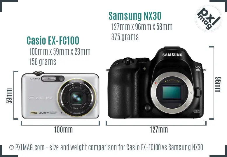 Casio EX-FC100 vs Samsung NX30 size comparison