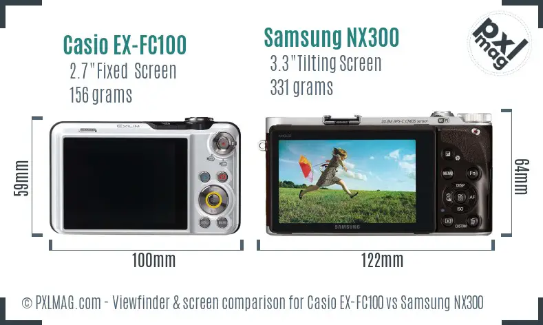 Casio EX-FC100 vs Samsung NX300 Screen and Viewfinder comparison