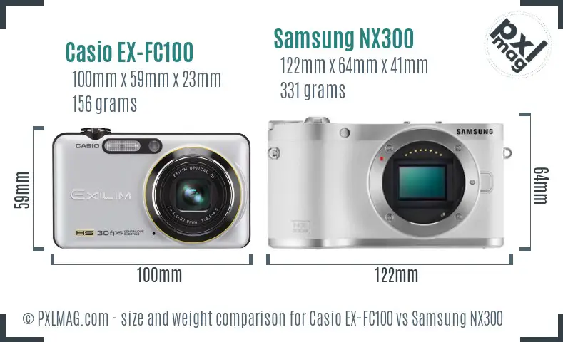 Casio EX-FC100 vs Samsung NX300 size comparison