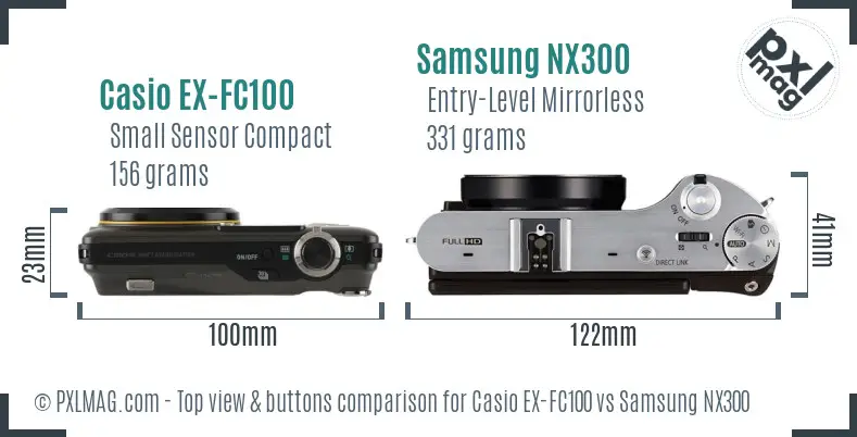 Casio EX-FC100 vs Samsung NX300 top view buttons comparison