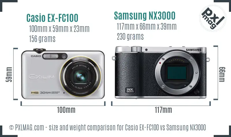 Casio EX-FC100 vs Samsung NX3000 size comparison Casio EX-FC100 vs Samsung NX3000 size comparison