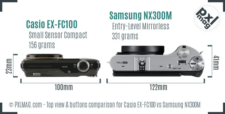 Casio EX-FC100 vs Samsung NX300M top view buttons comparison