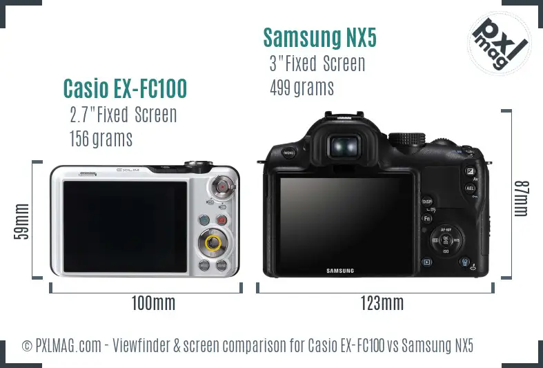 Casio EX-FC100 vs Samsung NX5 Screen and Viewfinder comparison