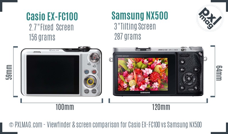 Casio EX-FC100 vs Samsung NX500 Screen and Viewfinder comparison