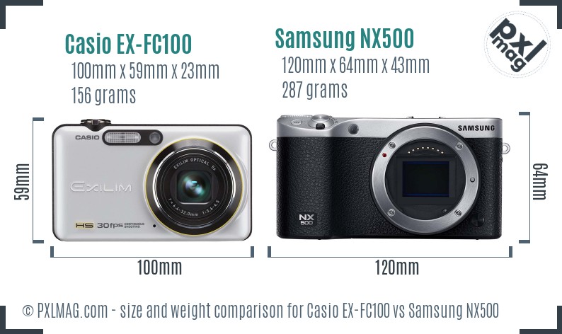 Casio EX-FC100 vs Samsung NX500 size comparison Casio EX-FC100 vs Samsung NX500 size comparison