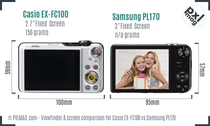 Casio EX-FC100 vs Samsung PL170 Screen and Viewfinder comparison