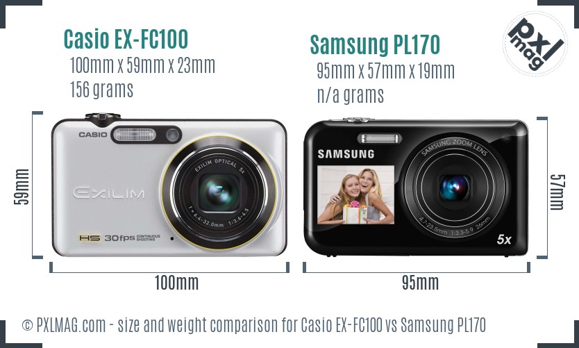 Casio EX-FC100 vs Samsung PL170 size comparison