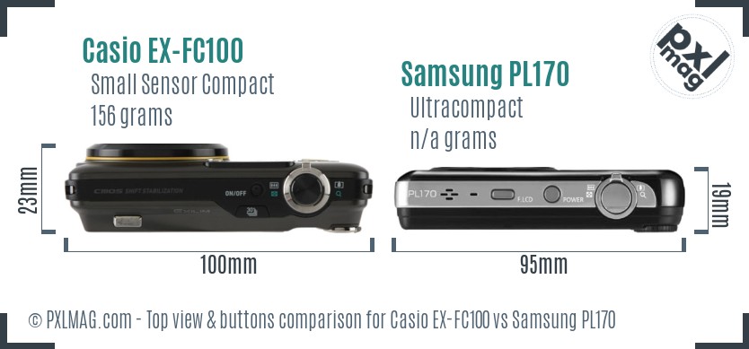 Casio EX-FC100 vs Samsung PL170 top view buttons comparison