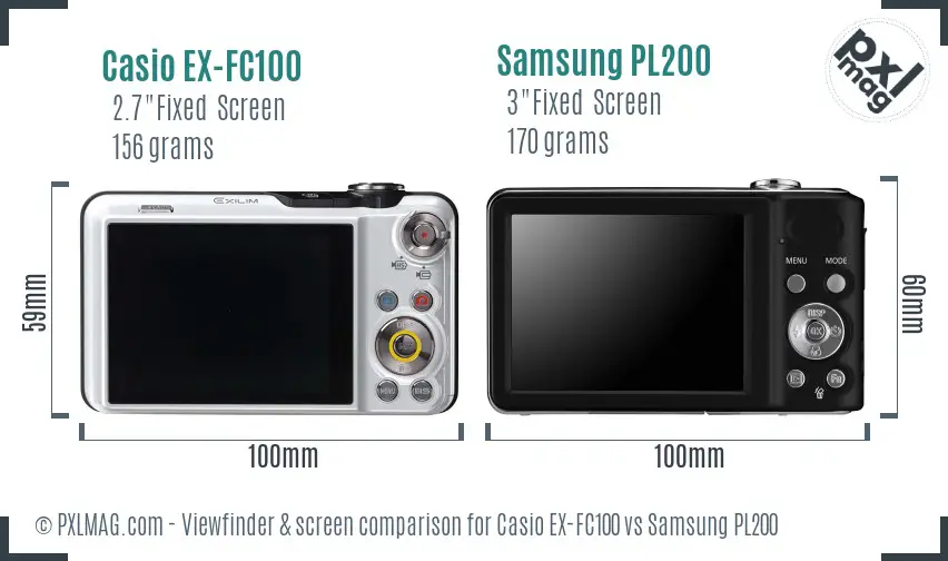 Casio EX-FC100 vs Samsung PL200 Screen and Viewfinder comparison