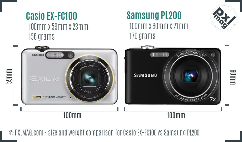 Casio EX-FC100 vs Samsung PL200 size comparison