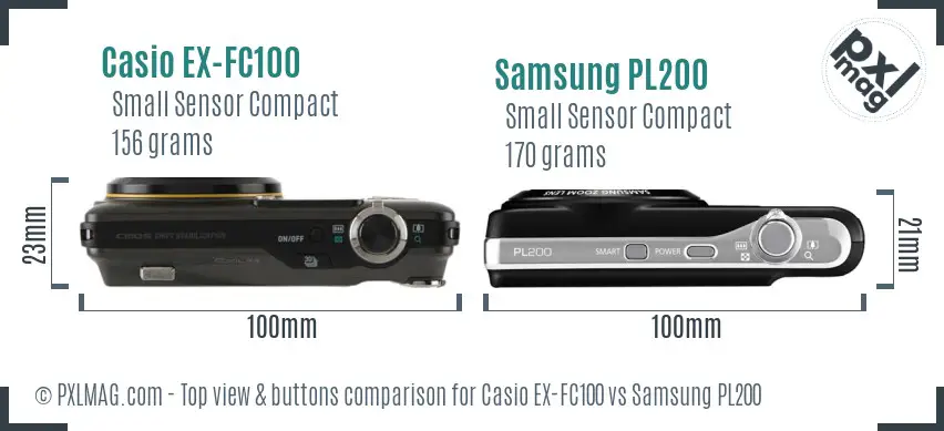 Casio EX-FC100 vs Samsung PL200 top view buttons comparison
