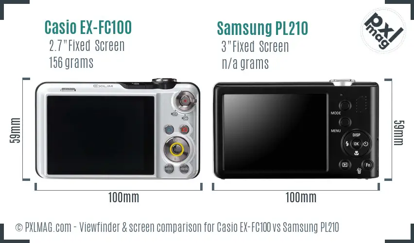 Casio EX-FC100 vs Samsung PL210 Screen and Viewfinder comparison