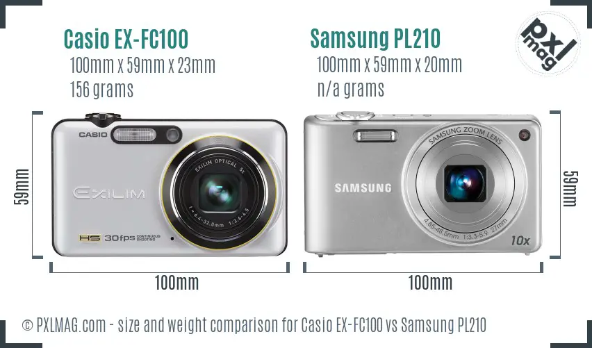 Casio EX-FC100 vs Samsung PL210 size comparison