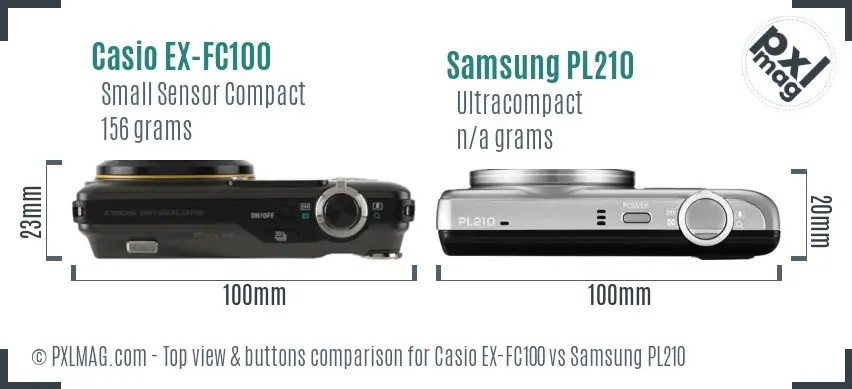 Casio EX-FC100 vs Samsung PL210 top view buttons comparison